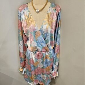 PEACH LOVE ROMANTIC SATIN FLORAL SHORT DRESS